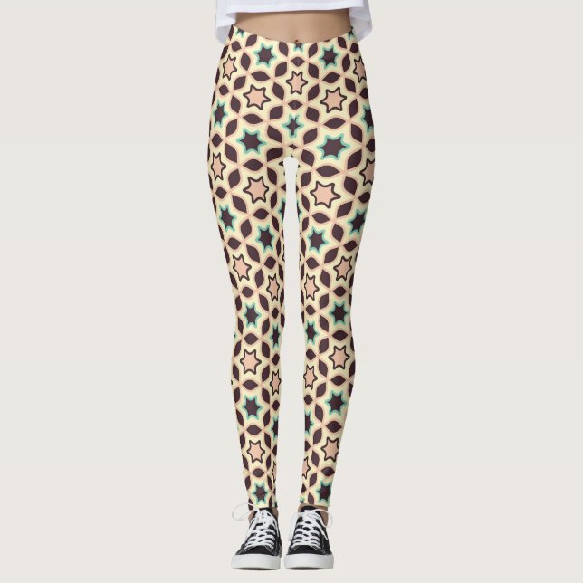 Legging  Geometric pattern with star shapes in brown and t (Frente)