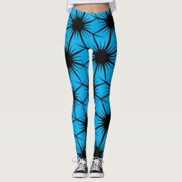 Legging Geométrico Abstrato Preto Azul Cacto Espinhoso Es