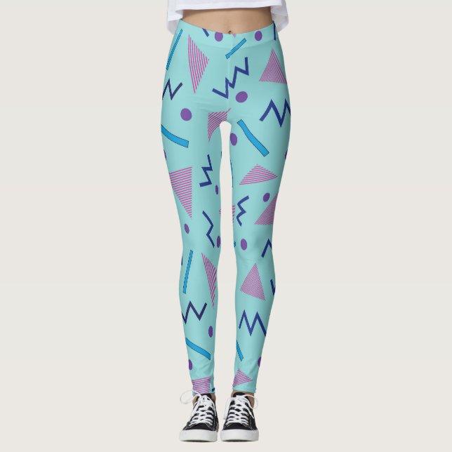 Legging Geométrico azul estilo Memphis dos anos 80 e 90 (Frente)