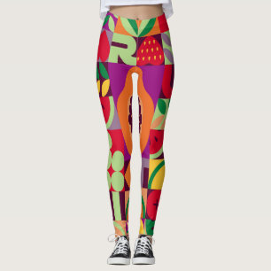 Legging Geométrico de Fruta Retroativa: Vintage sem costur