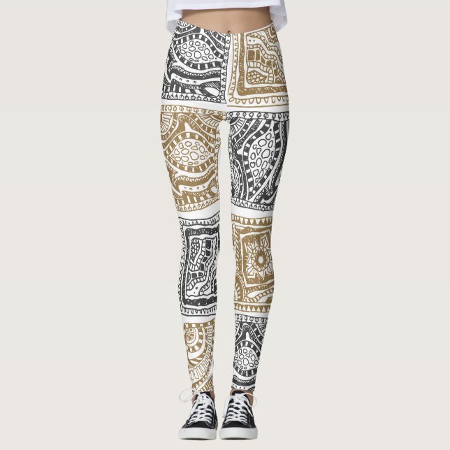 Legging Geométrico de porta, padrão vintage abstrato. (Frente)