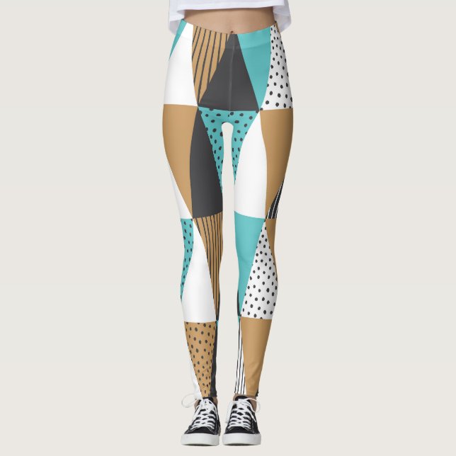 Legging Geométrico de Vintage: Ilustração de Abstrato. (Frente)