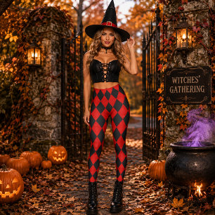 Legging Geométrico Diamante Vermelho e Preto de Halloween
