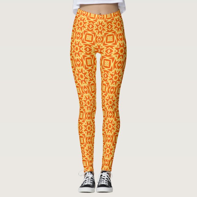 Legging Geométrico, Laranja e Dourado de abstrato Star (Frente)