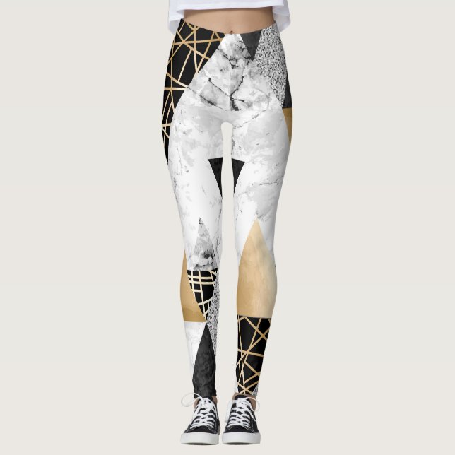 Legging Geométrico Metálico: Dourado mármore prateado (Frente)