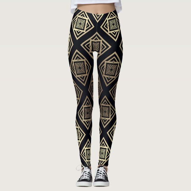 Legging Geométrico Preto e Dourado (Frente)