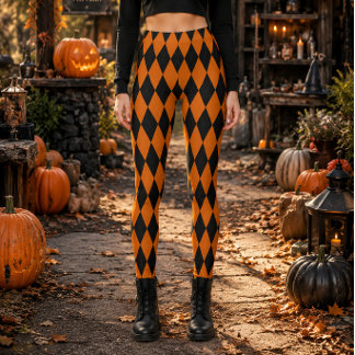 Legging Geométrico Preto e Laranja Diamante Halloween
