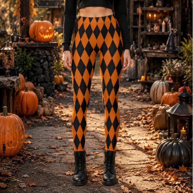 Legging Geométrico Preto e Laranja Diamante Halloween (Criador carregado)