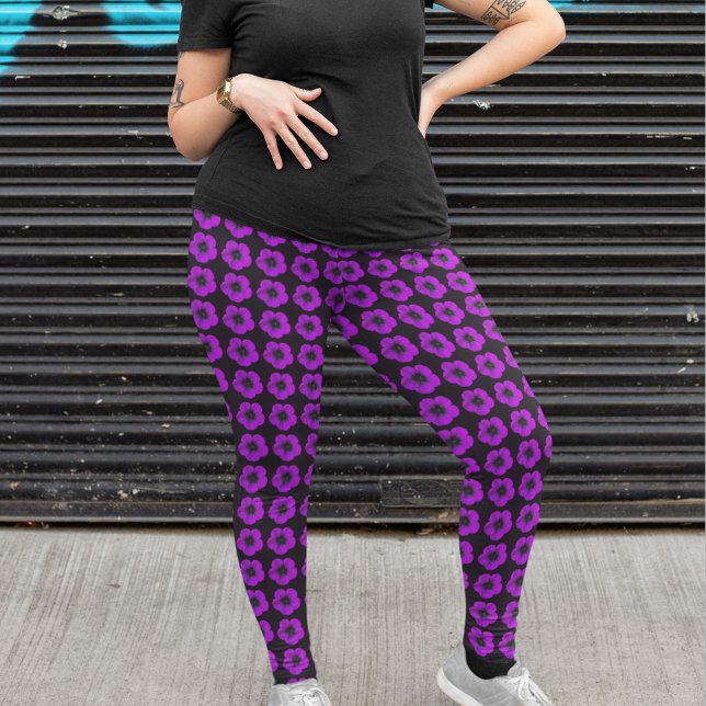 Legging Gerânio Roxo em Padrão Floral Preto (In Situ)