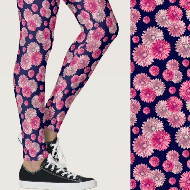 Legging Gerbera margarida rosa padrão floral (Criador carregado)