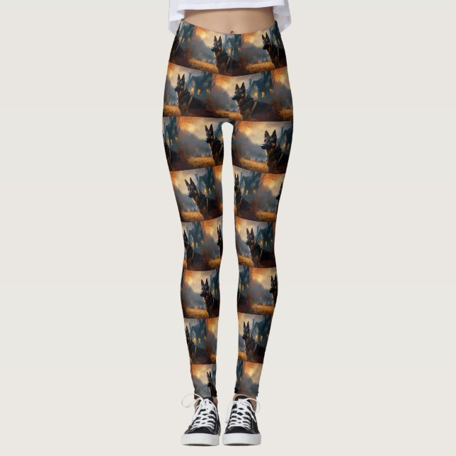 Legging German shepherd de Halloween assustado (Frente)