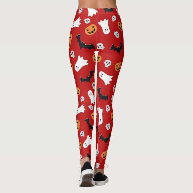 Legging Ghost Bats E Pumpkins Em Vermelho (Verso)
