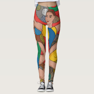 Legging Ginástica Raparigas Acro Dançarinas Padrão colorid