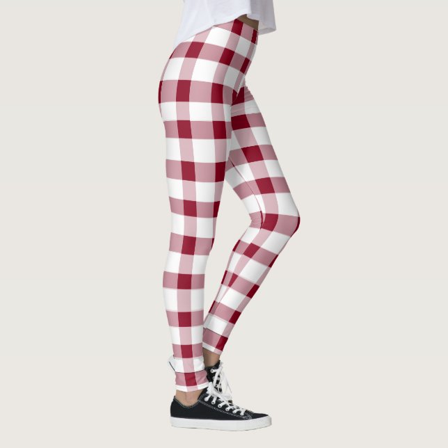 Legging Gingham Elegante Padrão de Natal Vermelho Branco (Direita)