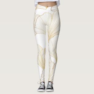 Legging Ginkgo Dourado: Esquema de Folha Luxuosa