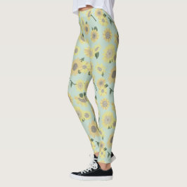 Legging Girassóis Amarelo Imunológico Sobre Padrão Azul
