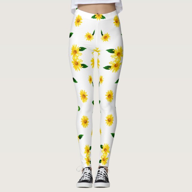 Legging Girassóis amarelos sobre fundo branco (Frente)