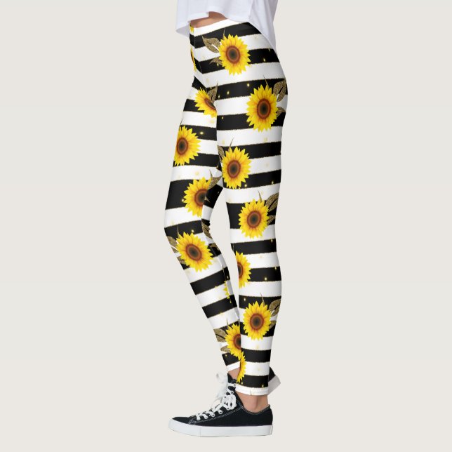 Legging Girassóis com Linhas Horizontais Pretas e Brancas (Esquerda)