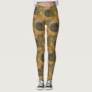 Legging Girassóis de Van Gogh - Arte Floral Dourada Vintag