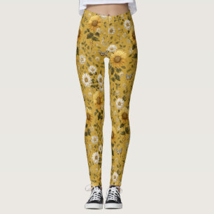 Legging Girassóis e Borboletas no Fundo Amarelo 1