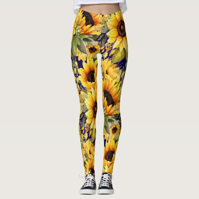 Legging Girassóis em Aquarela Estilo Van Gogh  (Frente)