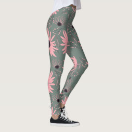Legging Girassóis Florais Rosa Botânico Desenhado à Mão