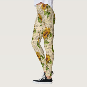 Legging Girassóis Libélulas Jornal Antigo Estilo Country