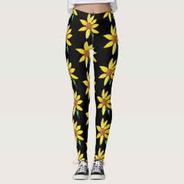 Legging Girassol Floral Vibrante Aquarela Pintado à Mão