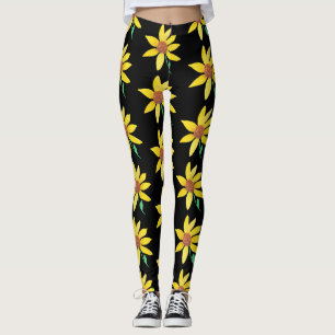 Legging Girassol Floral Vibrante Aquarela Pintado à Mão