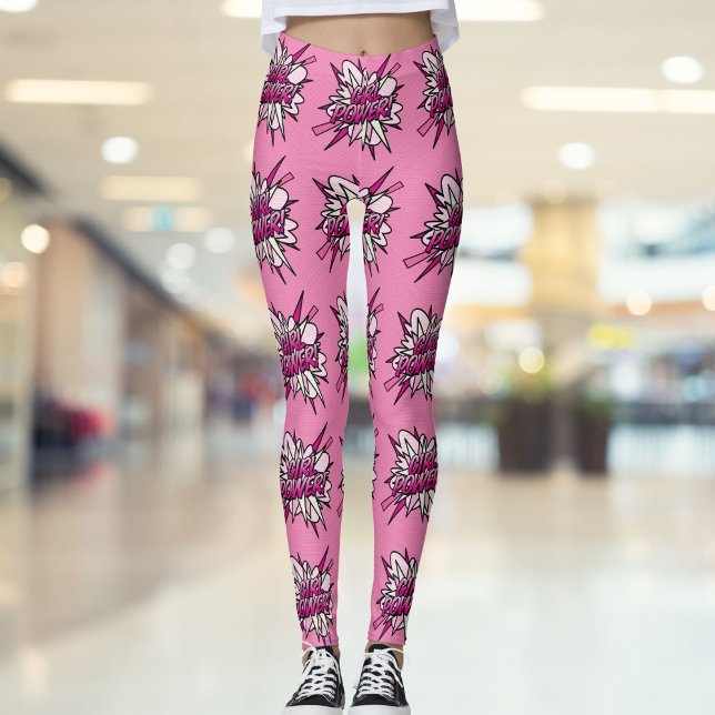 Legging GIRL POWER Quic Book - Pop, Rosa (GIRL POWER Comic Book Pop Art Pink Leggings)