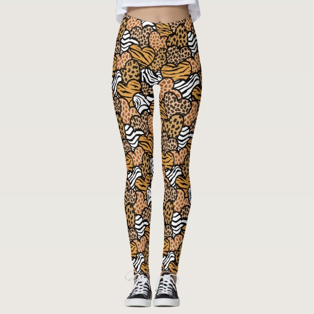 Legging Girly Beige Animal Print Heart Playful Standard (Frente)