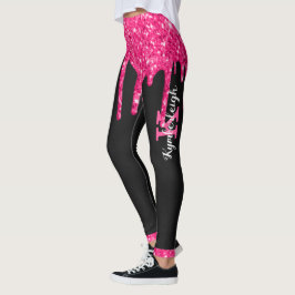 Legging Girly Black Hot Pink Glitter Drives Nome do Monogr