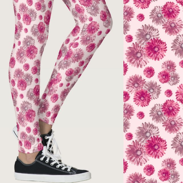 Legging Girly padrão floral de gerbera margarida rosa (Criador carregado)