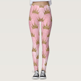 Legging Girly Pink Dourada Glitter Crowns Sparkly