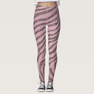 Legging Girly Zebra Stripes na Textura Cinza Rosa