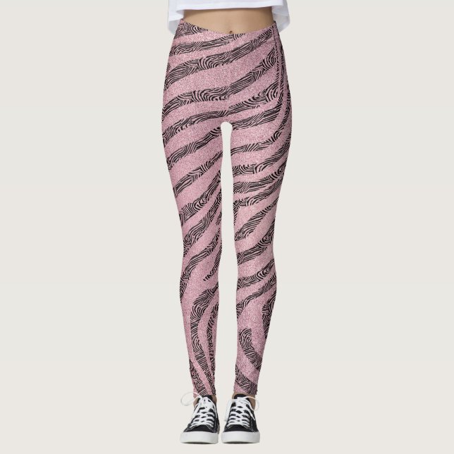 Legging Girly Zebra Stripes na Textura Cinza Rosa (Frente)
