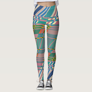 Legging Giro-Padrão Geométrico de Stripes Verdes Azuis Ros