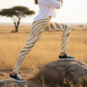Legging Glam Zebra Stripes Padrão Safari Dourado ID1151