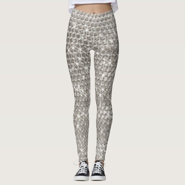 Legging Glicor Metálico de Glitter Simples de Silver Metal (Frente)
