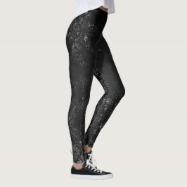 Legging Glimmery Onyx Grunge | Silvery Black Glam Damask