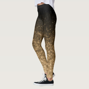 Legging Glitter de gradiente cinzento preto de ouro espaç