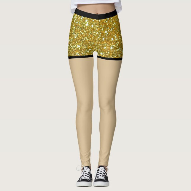 Legging Glitter de ouro Grelha Faças de metal (Frente)