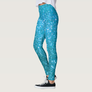 Legging Glitter Dourado de Presente Azul de Luxo