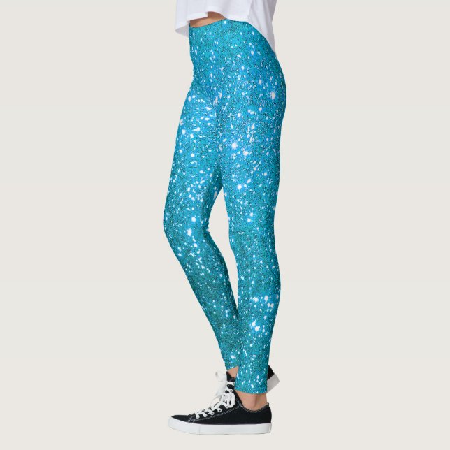 Legging Glitter Dourado de Presente Azul de Luxo (Esquerda)