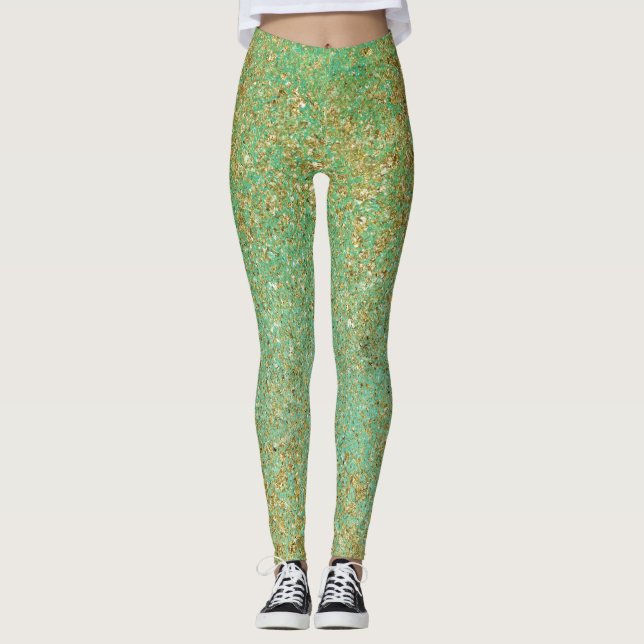Legging Glitter Dourado e Glitor de Aqua Glam do Teal (Frente)