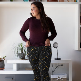 Legging Glitter Falso Dourado Prateado Padrão Constelação 