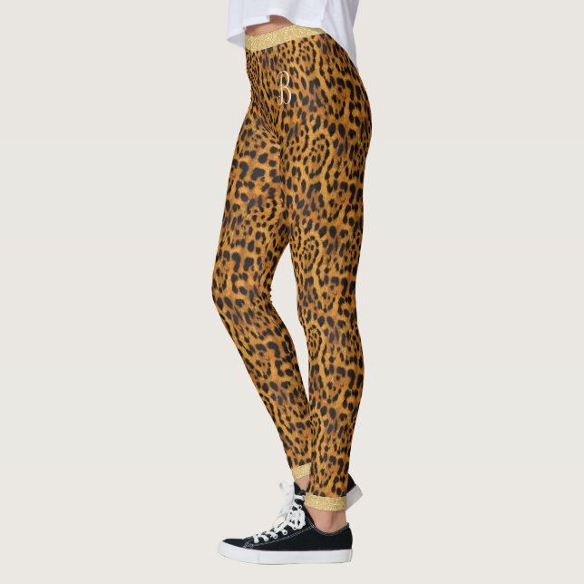 Legging Glitter Glitter Impressão da Pele Jaguar | Monogra (Esquerda)