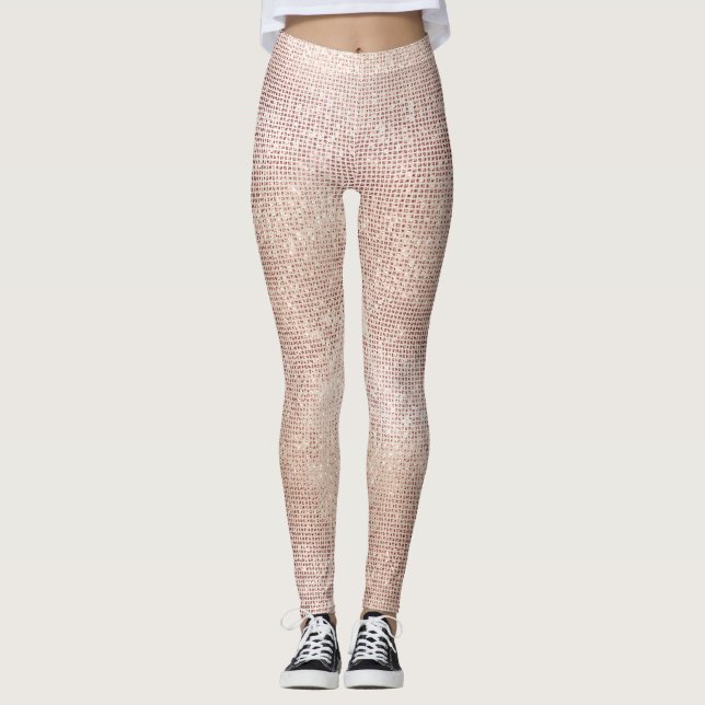 Legging Glitter Ivory Brush Faux Rosa Rosa Dourada Sparkly (Frente)