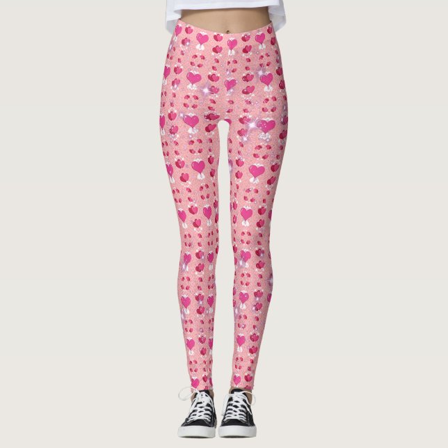 Legging glitter pink heart vibrant romantic (Frente)