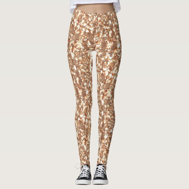 Legging Glitter sem brilho sequências de shimmers ouro (Frente)